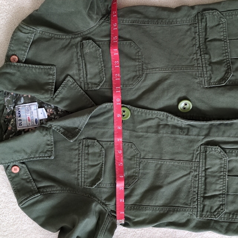 Old Navy jacket Olive Green military aesthetic M pockets distressing - Picture 9 of 10